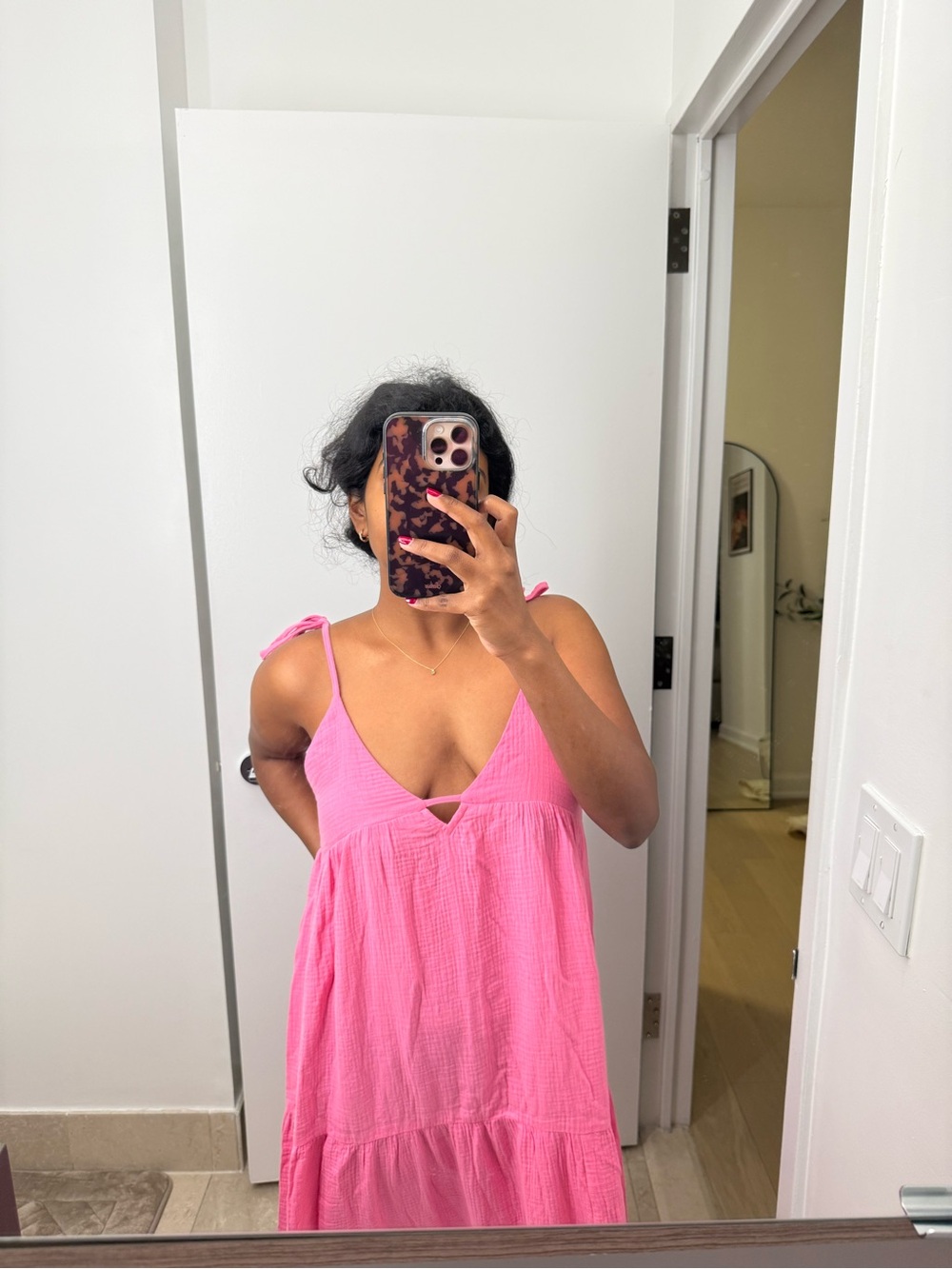 Bright Pink Tie-Shoulder Summer Dress